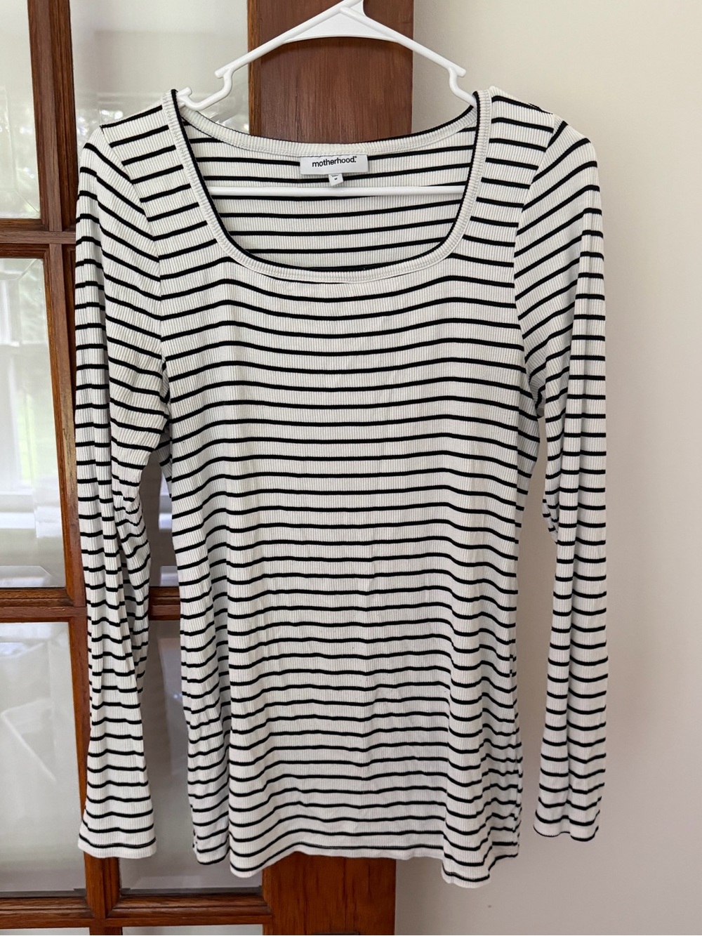 Motherhood Black & White Striped Long Sleeve Scoop Neck Tee